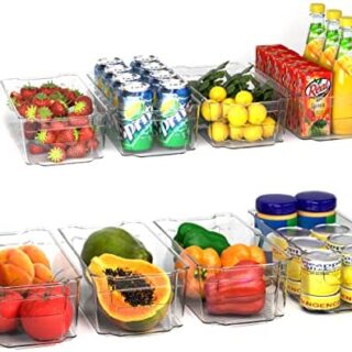 KICHLY Premium Storage Organiser - Set of 8 Containers (4 Large, 4 Small Organizer Bin) Multipurpose Kitchen, Fridge, Pantry, Countertop, Cosmetics, Under Sink & Bathroom Organiser - BPA Free (Aqua)